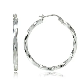 Mondevio Silver High Polished Twisted Hoop Earrings