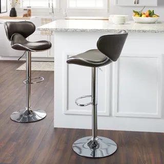 Clay Alder Home Galena Swivel Faux Leather Adjustable Barstools (Set of 2)