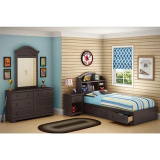 South Shore Summer Breeze Twin Mates Bed with Drawers and Bookcase Headboard