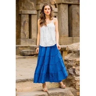 Handmade Cotton 'Blue Frills' Skirt (India)