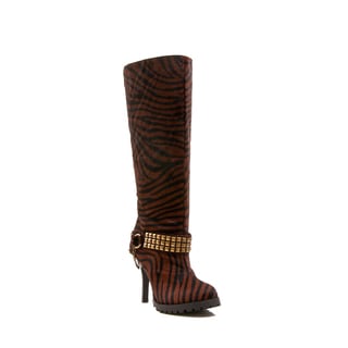Envy Women's Shoe Crackalackin Animal Print Platform Genuine Leather Mid Calf Boot