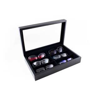 Caddy Bay Collection Large Sunglasses Case Display Storage Box with Glass Top Holds 6 Pairs