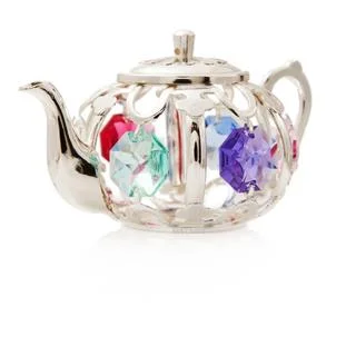 Matashi Silverplated Genuine Crystals Beautiful Colorful Tea Pot Ornament