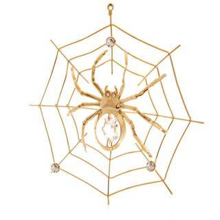 Matashi 24k Goldplated Genuine Crystals Spider on Spider Web Ornament