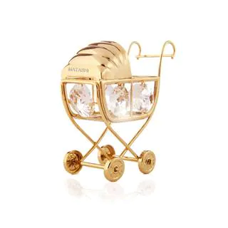 Matashi 24k Goldplated Genuine Crystals Baby Bassinet Stroller Ornament