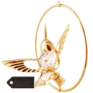 Matashi 24k Goldplated Genuine Crystals Bee Hummingbird Ornament