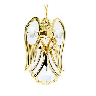 Matashi 24k Goldplated Genuine Crystals Highly Polished Guardian Angel and Heart Ornament
