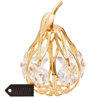 Matashi 24k Goldplated Genuine Crystals Highly Polished Mini Pear Ornament