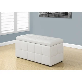 White Leather-Look Ottoman with Hinged Top, 38 Inches Long