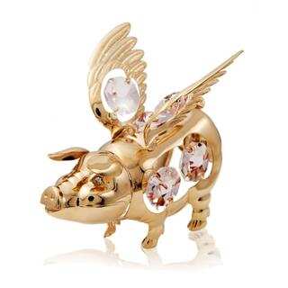 Matashi 24K Gold Plated Flying Pig Ornament with Pink Matashi Crystals
