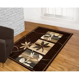 LYKE Home Hand Carved Chocolate Floral Area Rug (8' x11')
