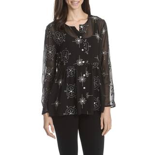 Joan Vass New York Women's Embroidered and Sequin Babydoll Top