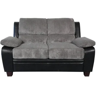 Sitswell Harvey Black and Grey Faux Leather and Corduroy Loveseat