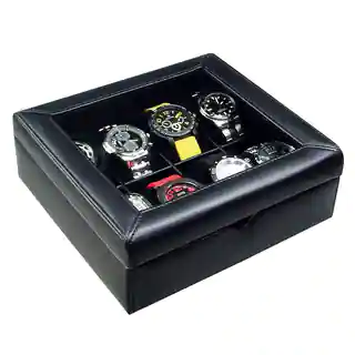 Ikee Design Deluxe Black Faux Leather Watch Display Case For 8 Watches