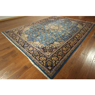 GT624 Amazing Rare Blue/ Dark Blue Isfahan Hand-knotted Floral Wool Rug (9' x 12')