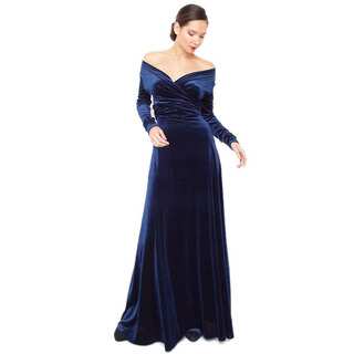 Women's Velvet Long Sleeve Convertible Front-to-Back Maxi Dress Cocktail Gown