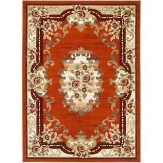 LYKE Home Hand-carved Rust Traditional Area Rug (8' x 11')