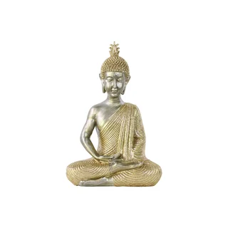 Urban Trends Meditating Buddha in Dyhana Mudra with Layered Ushnisha in Glittering Gold Resin Figurine