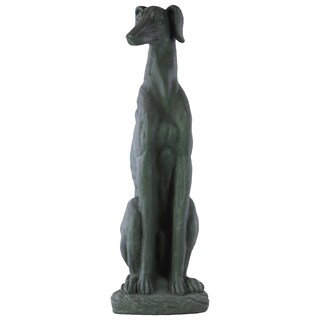 Fiberstone Sitting Greyhound Dog Statue Grey On Base Cement Grey