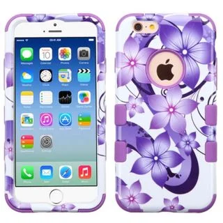 Insten Purple/White Hibiscus Flowers Tuff Hard PC/ Silicone Dual Layer Hybrid Rubberized Matte Case Cover For Apple iPhone 6/6s