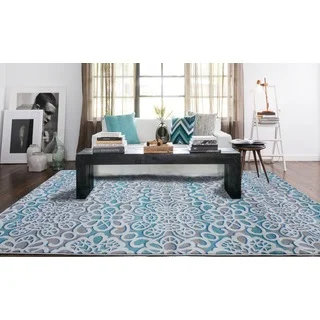 Grey/ Turquoise Indoor Area Rug (5'3 x 7'5)