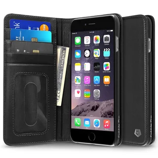 CobblePro Black Genuine Leather Case with Stand/ Card Slot/ Photo Display for Apple iPhone 6 Plus/ 6s Plus