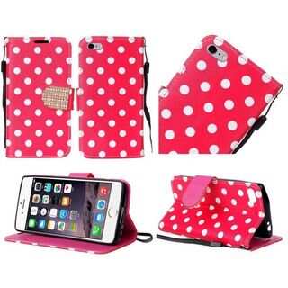 Insten Red/White Polka Dots Leather Case Cover Lanyard with Stand/Diamond For Apple iPhone 6 Plus/6s Plus