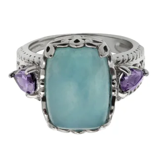 Sterling Silver 5.74ct 14x10mm Cushion Shaped Milky Aquamarine and Amethyst Ring