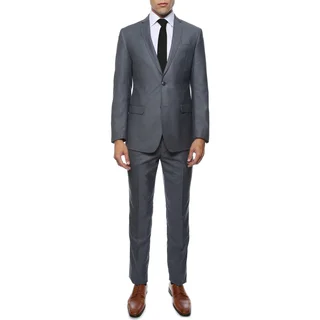 Zonettie Men's Etro Grey-Blue Slim Fit 2-Piece Notch Lapel Suit