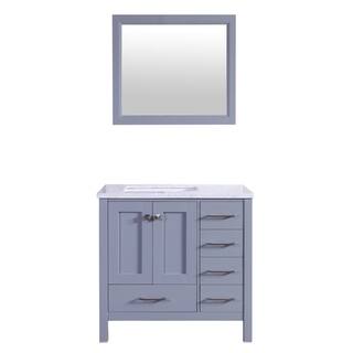 Eviva Aberdeen 36-inch Transitional Grey Bathroom Vanity with White Carrera Countertop and Square Sink