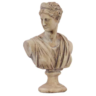 Medium Distressed Tan Cement Greek Deity Artemis Bust on a Pedestal