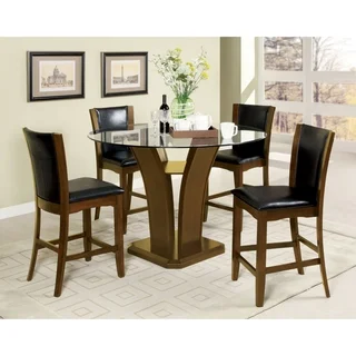 Furniture of America Carlise II Contemporary 5-piece Round Counter Height Glass Dining Set
