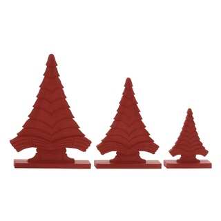 Red Wood Christmas Trees on Base (Set of 3)