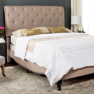 Safavieh Hathaway Taupe Linen Upholstered Tufted Rolled Back Bed (Twin)