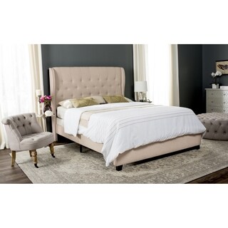 Safavieh Blanchett Light Beige Linen Upholstered Tufted Wingback Bed (Queen)