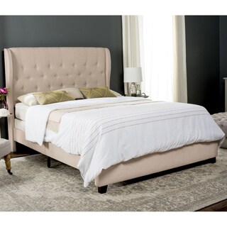Safavieh Blanchett Light Beige Linen Upholstered Tufted Wingback Bed (Full)