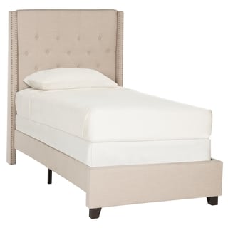 Safavieh Winslet Light Beige Linen Upholstered Tufted Wingback Bed (Twin)
