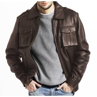 Tanners Avenue Men's Brown Lambskin Leather Bomber Jacket