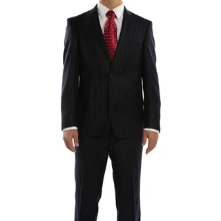 Rivelino Navy Chalk Stripe Slim Fit Wool Italian Styled Two Piece Suit