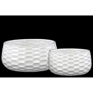 Urban Trends Honey Comb Gloss White Ceramic Pots (Set of 2)