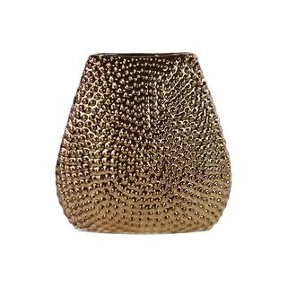 Chrome Finish Bronze Stoneware Elliptical Bellied Beaded Vase