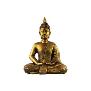 Antique Gold Glaze Finish Resin Meditating Buddha in Dhyana Mudra with Pointed Ushnisha Figurine