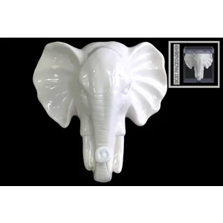 Ceramic Gloss Finish White Elephant Head Wall Decor