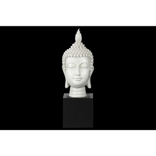 Resin Gloss Finish White Buddha Head with Pointed Ushnisha on Base