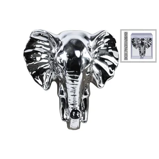 Polished Silver Chrome Finish Ceramic Elephant Head Wall Decor