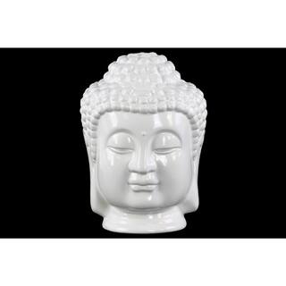 Glossy White Finish Ceramic Buddha Head with Beaded Ushnisha