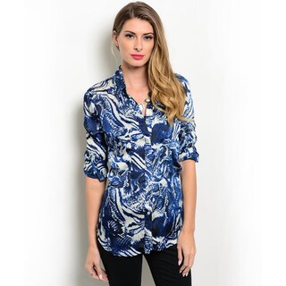 Shop the Trends Women's 3/4 Folded Sleeve Abstract Print Woven Top
