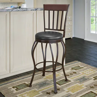 CorLiving Jericho Metal Bar Height Barstool with Glossy Dark Brown Bonded Leather Seat