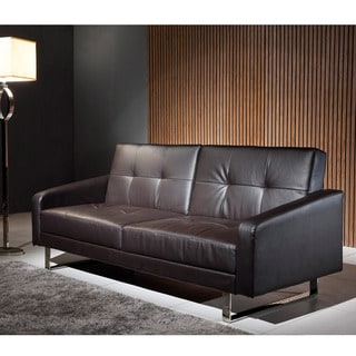 Corvus Black Polyurethane Folds to a Bed Sofa with Stainless Steel Legs