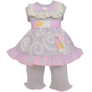 AnnLoren Pink and Grey Floral Swirl 18-inch Doll Clothing Set